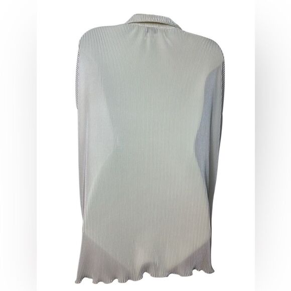 Waverles Ribbed Pleated Feather Cuff Button Down Top - Picture 8 of 10